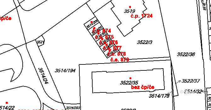 Jihlava 879 na parcele st. 3514/58 v KÚ Jihlava, Katastrální mapa