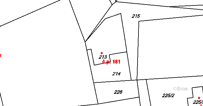Lyžbice 181, Třinec na parcele st. 213 v KÚ Lyžbice, Katastrální mapa