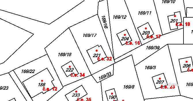 Dolní Bezděkov 32, Bratronice na parcele st. 221 v KÚ Dolní Bezděkov u Kladna, Katastrální mapa