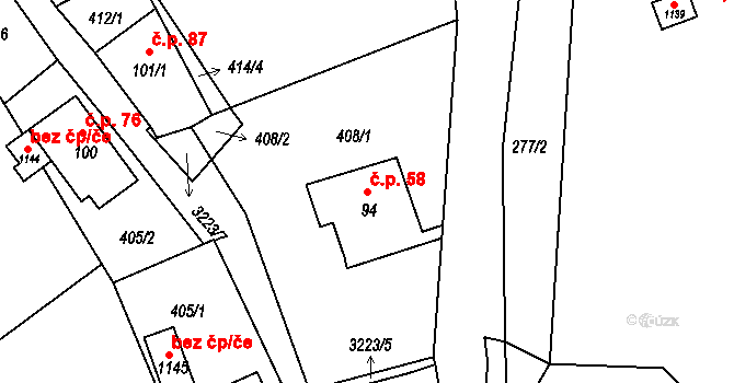 Kamenná 58, Jílové na parcele st. 94 v KÚ Jílové u Děčína, Katastrální mapa