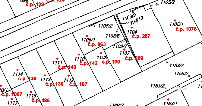 Lužice 190 na parcele st. 1108 v KÚ Lužice u Hodonína, Katastrální mapa