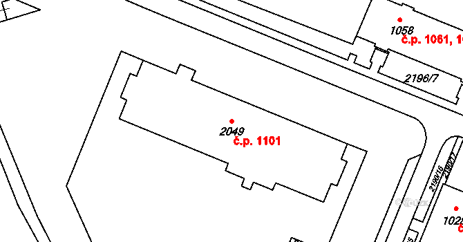 Kyjov 1101 na parcele st. 2049 v KÚ Kyjov, Katastrální mapa