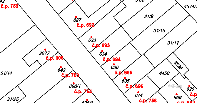 Veselí nad Moravou 694 na parcele st. 634 v KÚ Veselí-Předměstí, Katastrální mapa