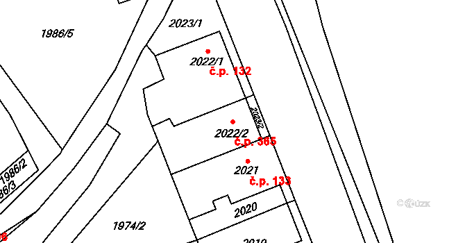 Brňany 365, Vyškov na parcele st. 2022/2 v KÚ Vyškov, Katastrální mapa