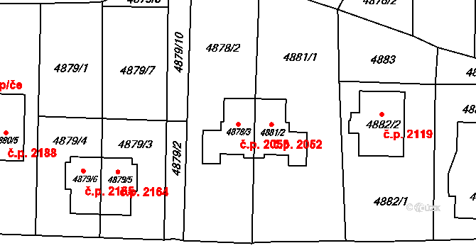 Pod Bezručovým vrchem 2053, Krnov na parcele st. 4878/3 v KÚ Krnov-Horní Předměstí, Katastrální mapa