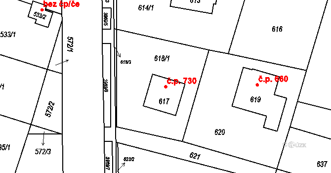 Horní Těrlicko 730, Těrlicko na parcele st. 617 v KÚ Horní Těrlicko, Katastrální mapa