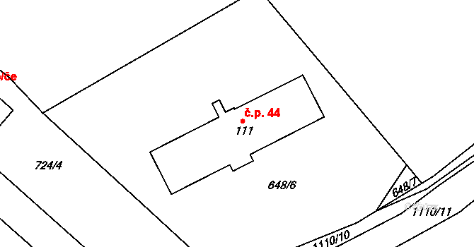 Jiřetice 44, Neustupov na parcele st. 111 v KÚ Jiřetice u Neustupova, Katastrální mapa