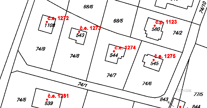 Ládví 1274, Kamenice na parcele st. 544 v KÚ Ládví, Katastrální mapa