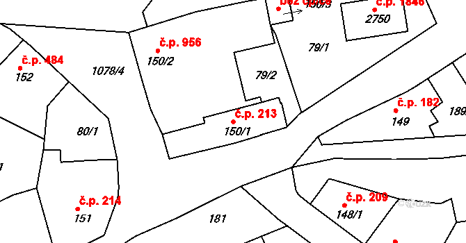 Brandýs nad Labem 213, Brandýs nad Labem-Stará Boleslav na parcele st. 150/1 v KÚ Brandýs nad Labem, Katastrální mapa