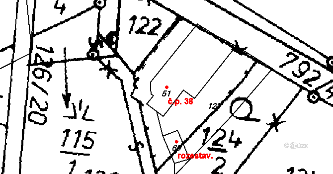 Vesce 38, Budíškovice na parcele st. 51 v KÚ Vesce u Dačic, Katastrální mapa