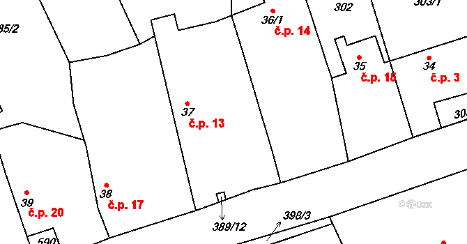 Hatě 13, Skuhrov na parcele st. 37 v KÚ Skuhrov pod Brdy, Katastrální mapa