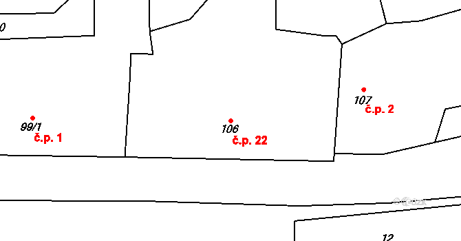 Sedlice 22, Praskačka na parcele st. 106 v KÚ Sedlice u Hradce Králové, Katastrální mapa