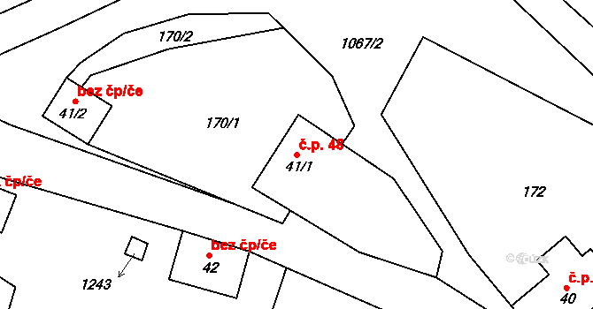 Chmelík 48 na parcele st. 41/1 v KÚ Chmelík, Katastrální mapa