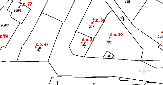Lazce 31, Troubelice na parcele st. 200 v KÚ Lazce u Troubelic, Katastrální mapa