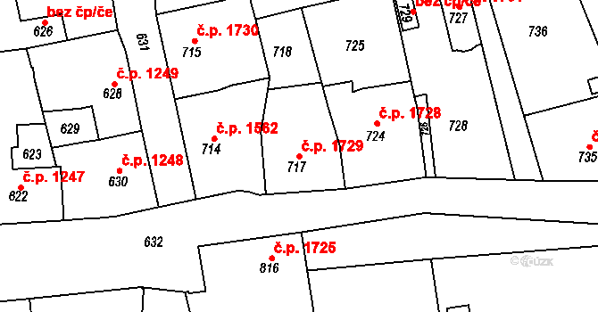 Šternberk 1729 na parcele st. 717 v KÚ Šternberk, Katastrální mapa