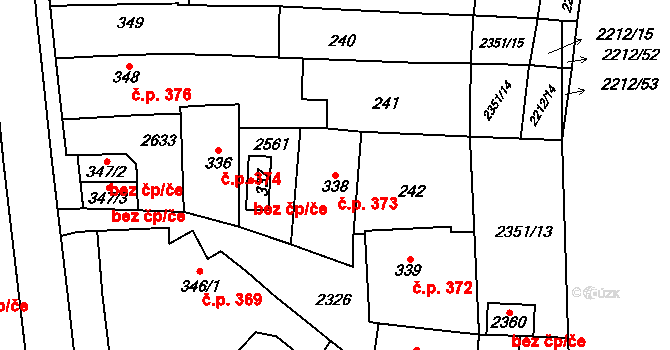 Uničov 373 na parcele st. 338 v KÚ Uničov, Katastrální mapa