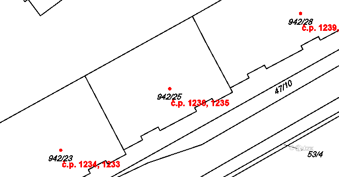 Hořovice 1235,1236 na parcele st. 942/25 v KÚ Velká Víska, Katastrální mapa