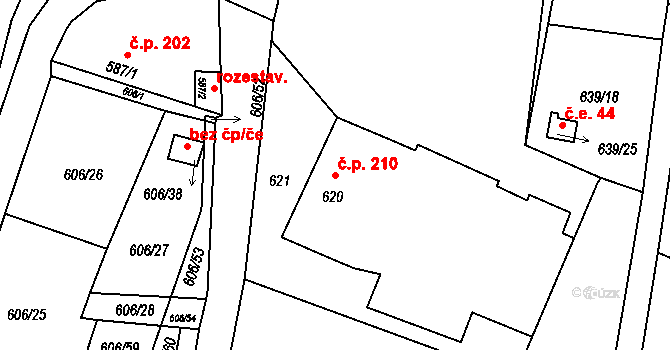 Poříčí 210, Boršov nad Vltavou na parcele st. 620 v KÚ Boršov nad Vltavou, Katastrální mapa