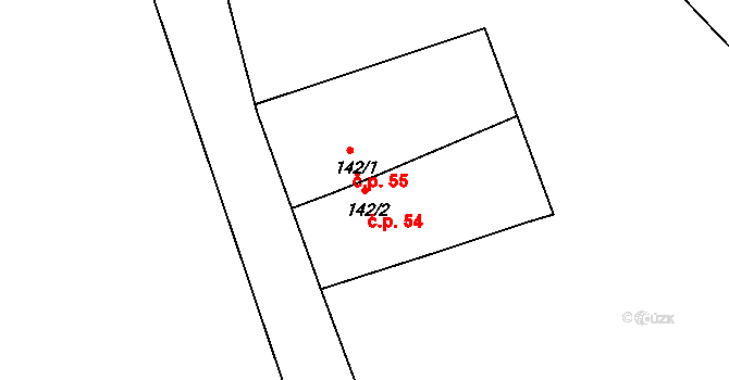 Zvíkov 54 na parcele st. 142/2 v KÚ Zvíkov u Lišova, Katastrální mapa