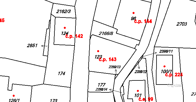 Skalice u České Lípy 143 na parcele st. 123 v KÚ Skalice u České Lípy, Katastrální mapa