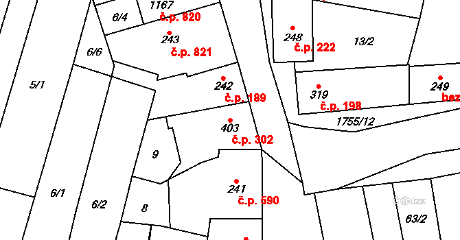 Libochovice 302 na parcele st. 403 v KÚ Libochovice, Katastrální mapa