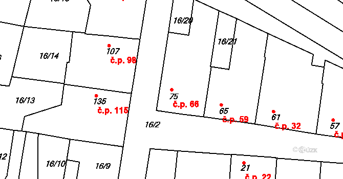 Libotenice 66 na parcele st. 75 v KÚ Libotenice, Katastrální mapa