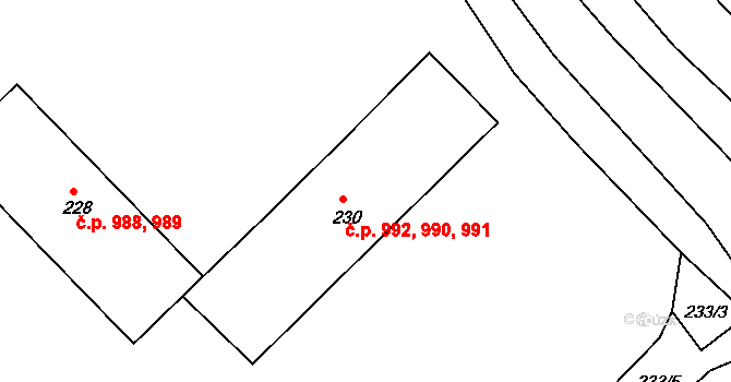 Lovosice 990,991,992 na parcele st. 230 v KÚ Lovosice, Katastrální mapa