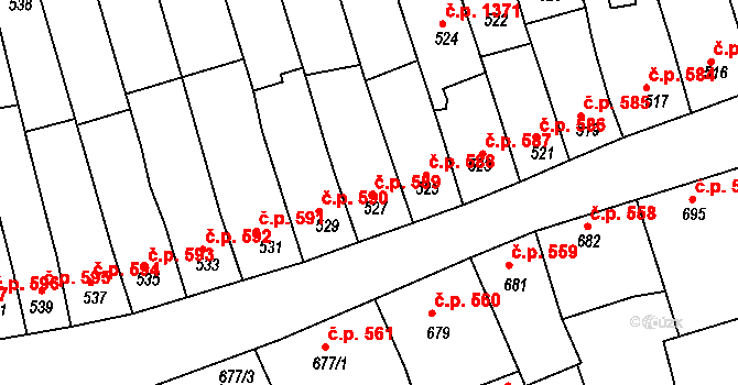 Roudnice nad Labem 589 na parcele st. 527 v KÚ Roudnice nad Labem, Katastrální mapa