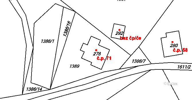 Spálov 71, Semily na parcele st. 278 v KÚ Spálov u Semil, Katastrální mapa