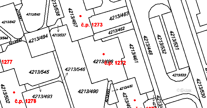 Lutyně 1272, Orlová na parcele st. 4213/496 v KÚ Horní Lutyně, Katastrální mapa