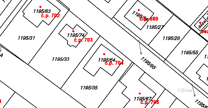 Březnice 704 na parcele st. 1195/64 v KÚ Březnice, Katastrální mapa