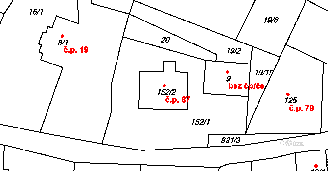 Libošovice 87 na parcele st. 152/2 v KÚ Libošovice, Katastrální mapa