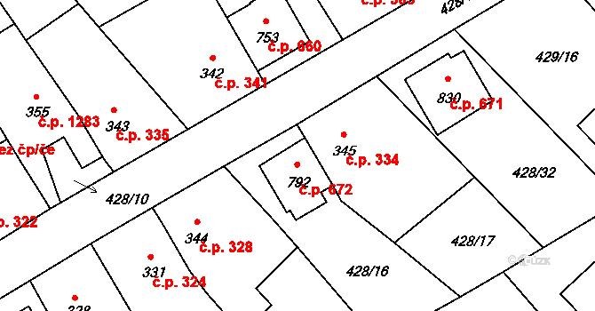 Hluboká nad Vltavou 672 na parcele st. 792 v KÚ Hluboká nad Vltavou, Katastrální mapa