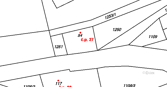 Hrádek 27 na parcele st. 84 v KÚ Hrádek u Jehnědí, Katastrální mapa