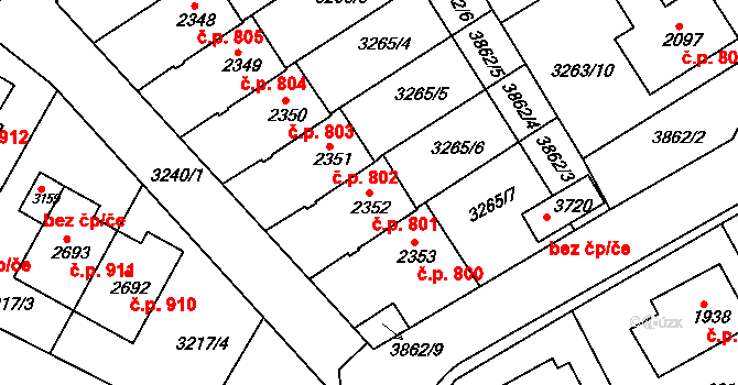 Žichlínské Předměstí 801, Lanškroun na parcele st. 2352 v KÚ Lanškroun, Katastrální mapa
