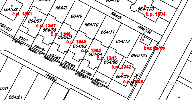 Žamberk 1343 na parcele st. 664/64 v KÚ Žamberk, Katastrální mapa