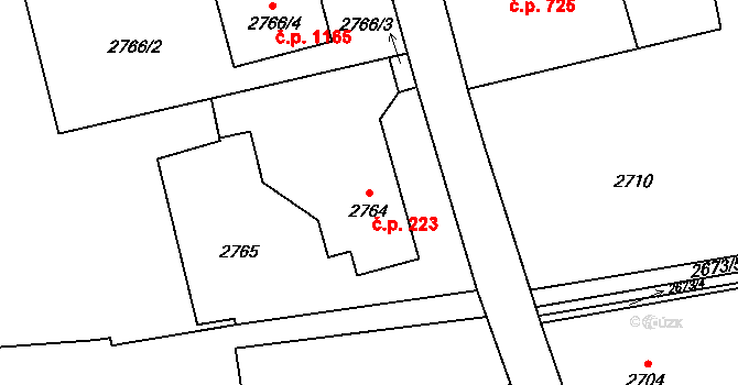 Dolní Lutyně 223 na parcele st. 2764 v KÚ Dolní Lutyně, Katastrální mapa