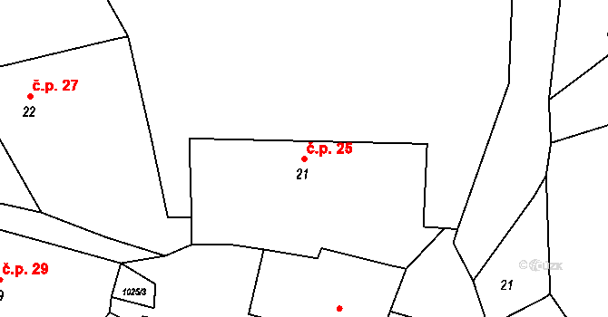 Sousedovice 25 na parcele st. 21 v KÚ Sousedovice, Katastrální mapa