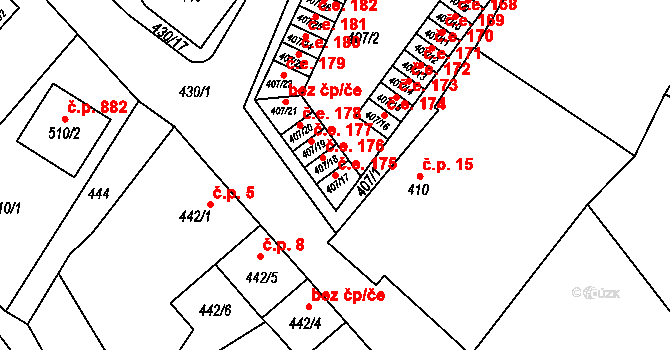 Miřetice u Klášterce nad Ohří 175, Klášterec nad Ohří na parcele st. 407/17 v KÚ Miřetice u Klášterce nad Ohří, Katastrální mapa