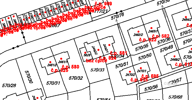 Borovina 824, Třebíč na parcele st. 2462/2 v KÚ Třebíč, Katastrální mapa