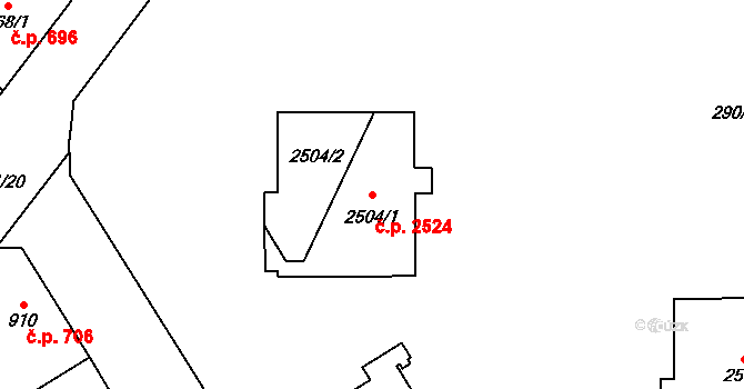 Břeclav 2524 na parcele st. 2504/1 v KÚ Břeclav, Katastrální mapa