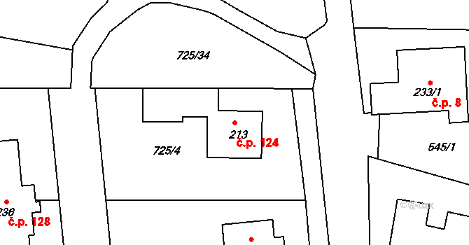 Javorník 124 na parcele st. 213 v KÚ Javorník u Svitav, Katastrální mapa