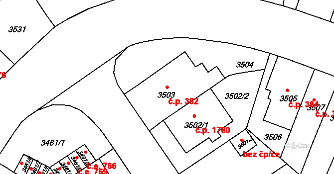 Černá Pole 382, Brno na parcele st. 3503 v KÚ Černá Pole, Katastrální mapa