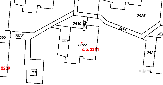 Líšeň 2241, Brno na parcele st. 6027 v KÚ Líšeň, Katastrální mapa