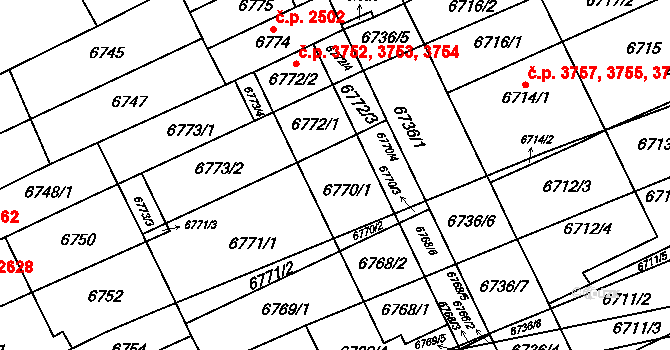 Židenice 3752,3753,3754, Brno na parcele st. 6772/1 v KÚ Židenice, Katastrální mapa