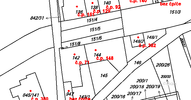 Čekanice 148, Tábor na parcele st. 144 v KÚ Čekanice u Tábora, Katastrální mapa