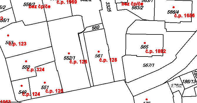 Pelhřimov 128 na parcele st. 561 v KÚ Pelhřimov, Katastrální mapa