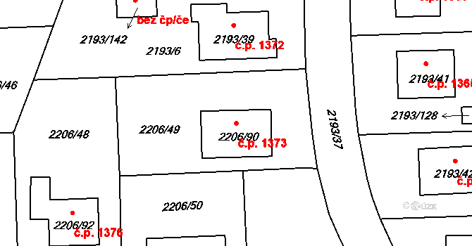 Pelhřimov 1373 na parcele st. 2206/90 v KÚ Pelhřimov, Katastrální mapa
