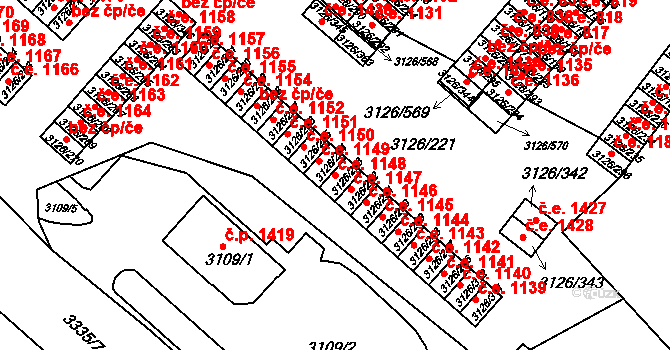 Pelhřimov 1148 na parcele st. 3126/253 v KÚ Pelhřimov, Katastrální mapa