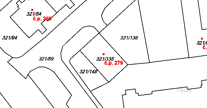 Prosetice 279, Teplice na parcele st. 321/135 v KÚ Prosetice, Katastrální mapa